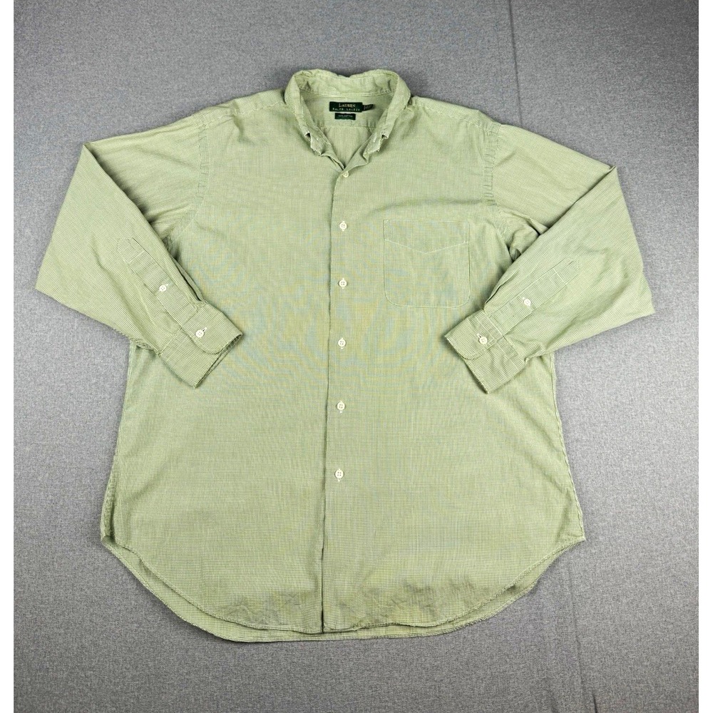 Lauren Ralph Lauren Mens 16.5 34/35 Green Check Button Down Cotton Shirt